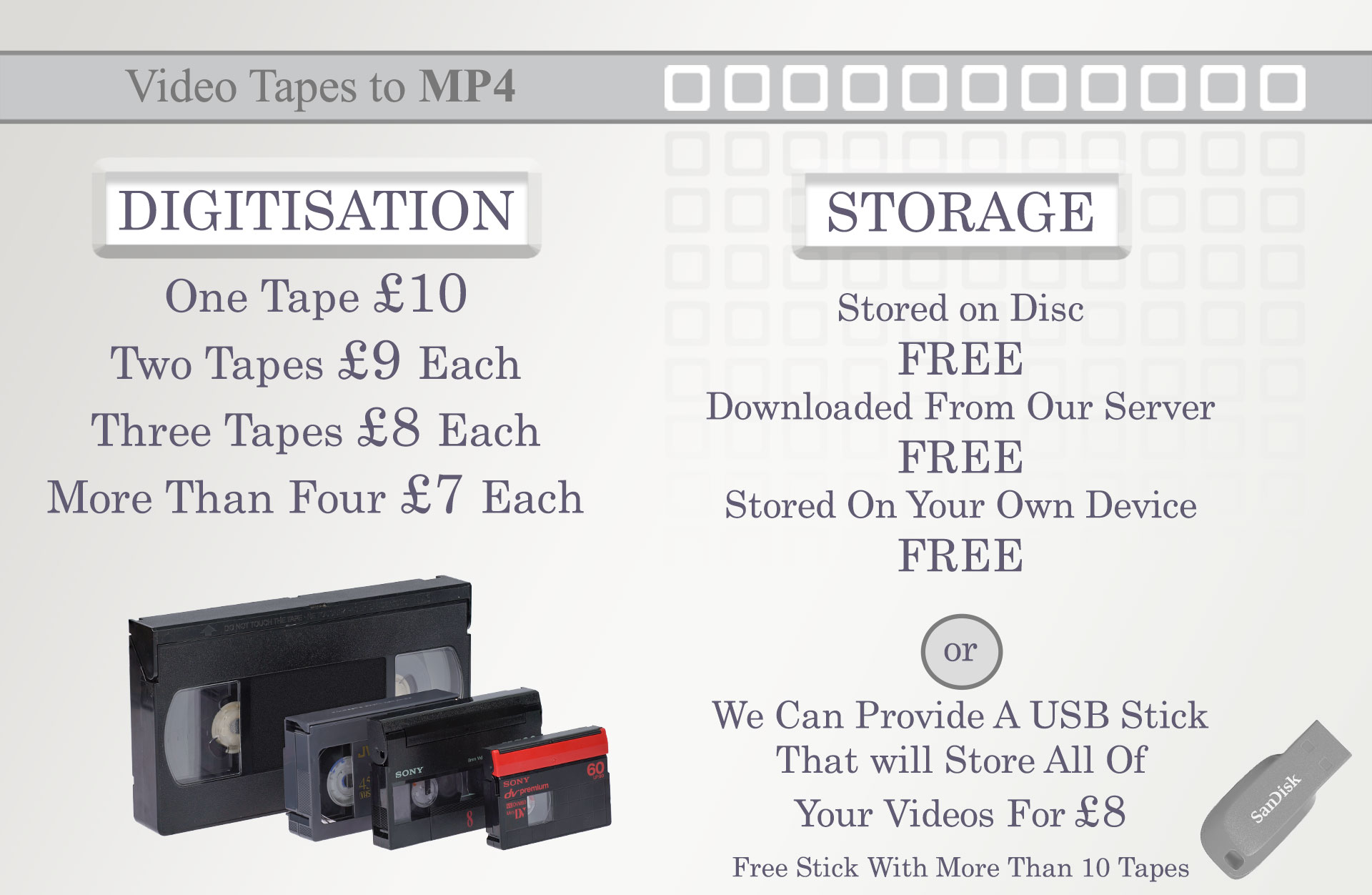Video Tapes to MP4 Prices